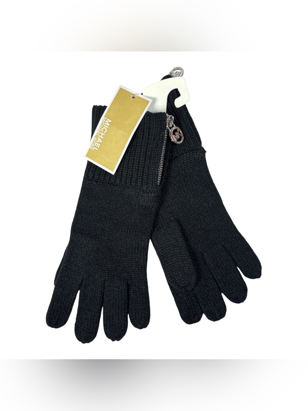 Michael Kors Women's Black Knit Gloves Zip Cuff One Size Winter Fall MK NWT